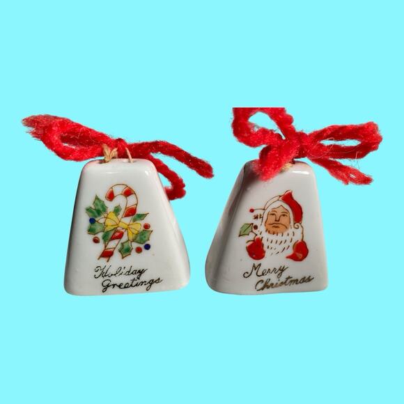 Vtg Set Of 8 Christmas Bells And Angel Bells Hanging Ornaments Japan Miniature - Picture 6 of 10